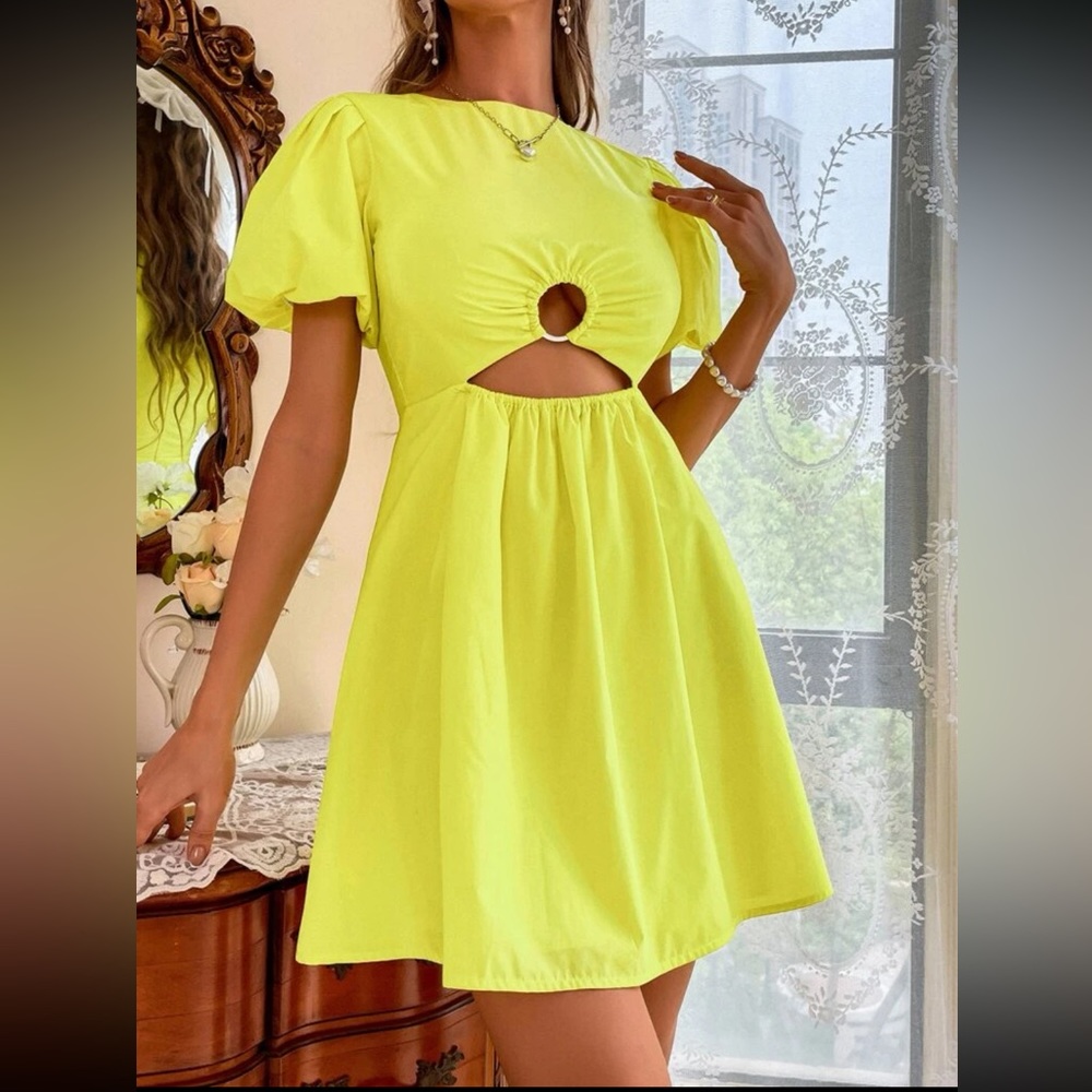 Bright yellow cut out sleeve dress, never worn.
